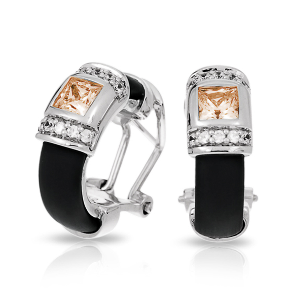 Celine Collection In Sterling Silver Blk/Ru/Champ/Cz Earring