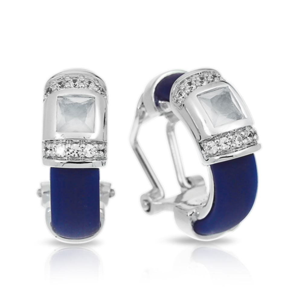 Celine Collection In Sterling Silver /Blue/Ru/ Milkstone/Cz Earring