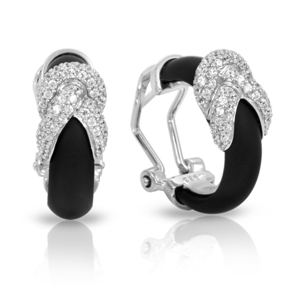 Ariadne Collection In Sterling Silver Rub.Blk/Cz.White Earring
