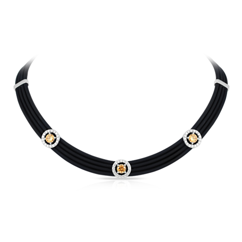 Circa Collection In Sterling Silver /Blk/Ru/ Champagne/Cz Necklace