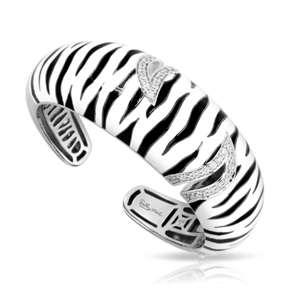 Tigris Collection In Sterling Silver Black/Whiteen/Cz Bangle