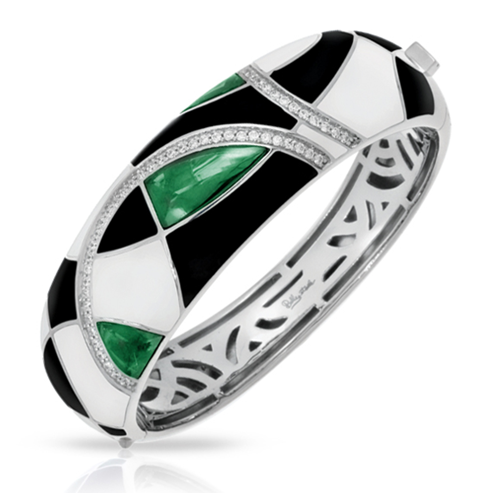 Tango Collection In Sterling Silver /Blk& White /En./Syn.Emerald Bangle