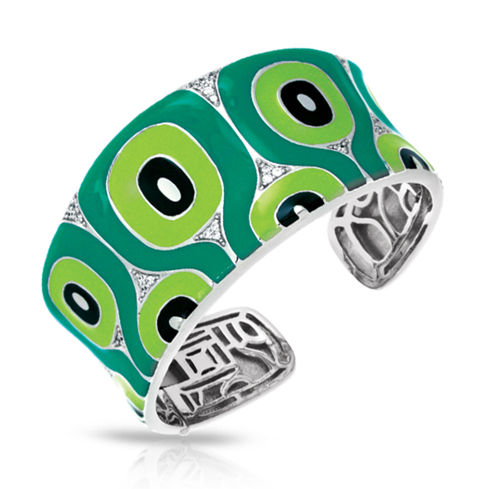 Moda Collection In Sterling Silver Green/En/White /Cz Bangle