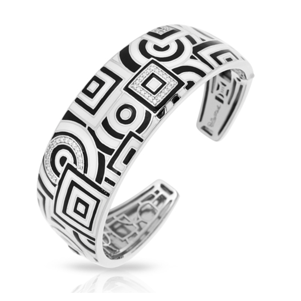 Geometrica Collection In Sterling Silver Blk_White /En/White /Cz Bangle