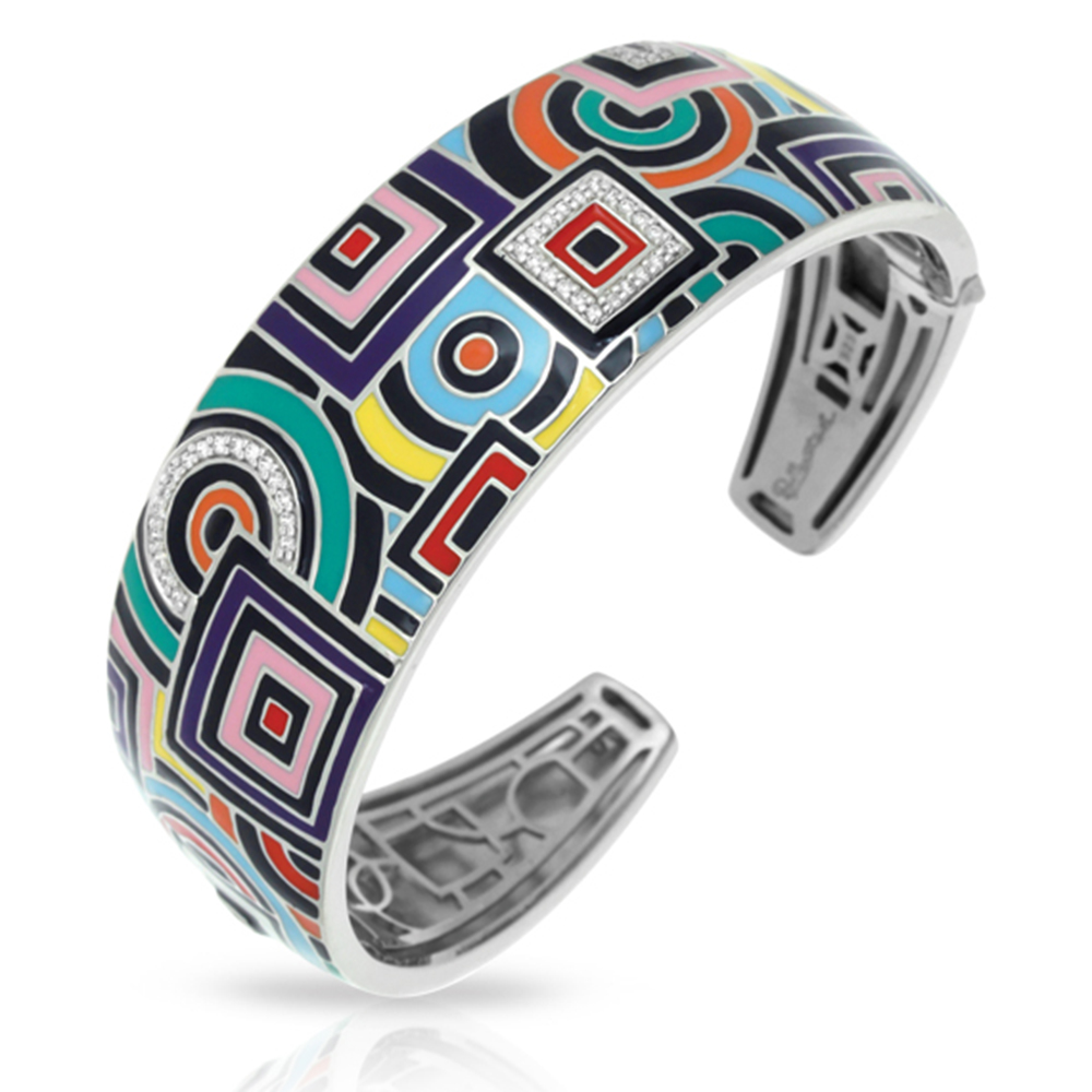 Geometrica Collection In Sterling Silver Multi/En/White /Cz Bangle