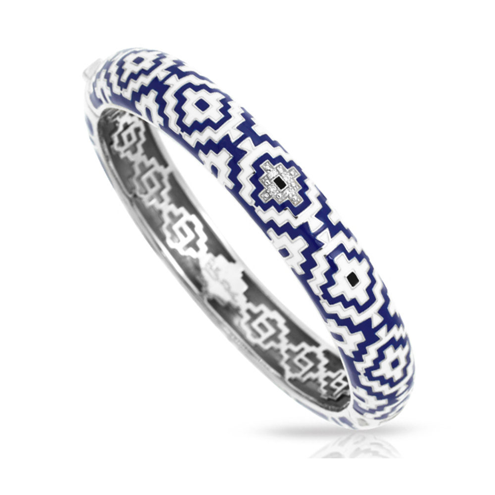 Aztec Collection In Sterling Silver Blue/White En_White /Cz Bangle