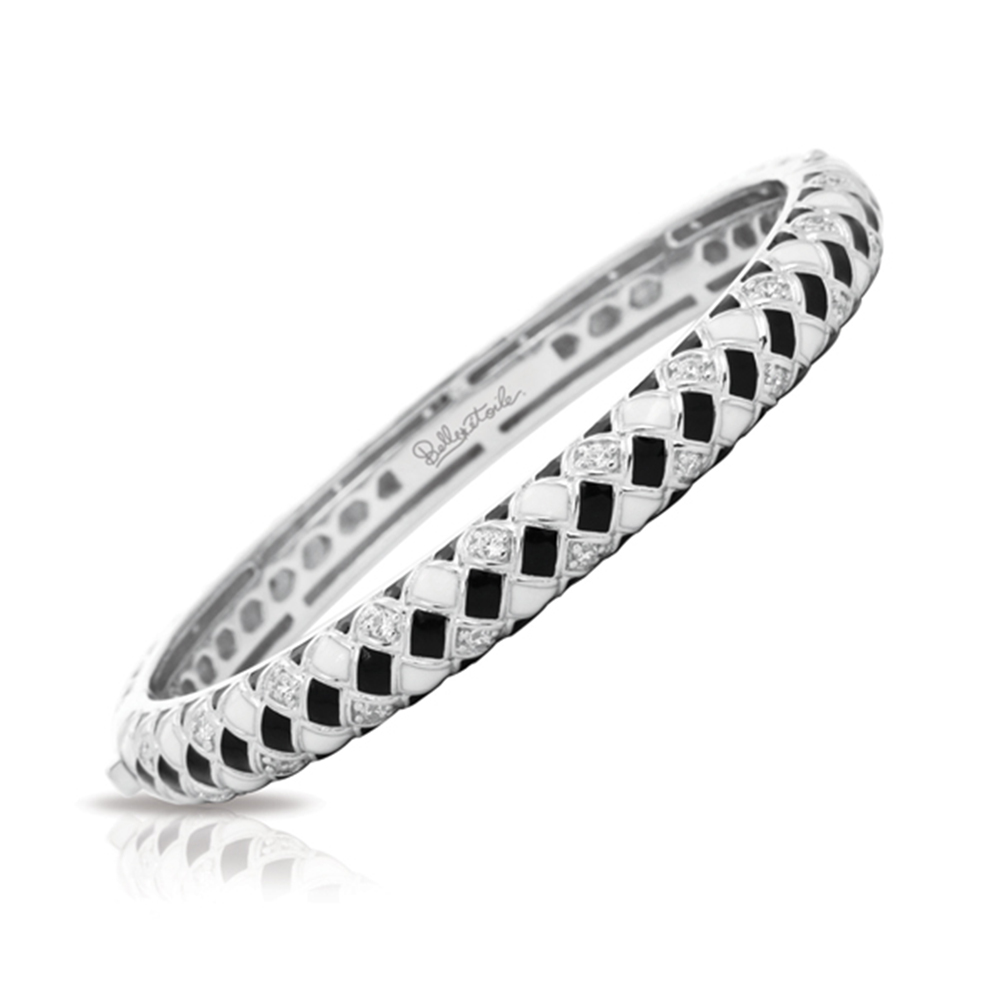Harlequin Collection In Sterling Silver En_Blk/White _Cz Bangle