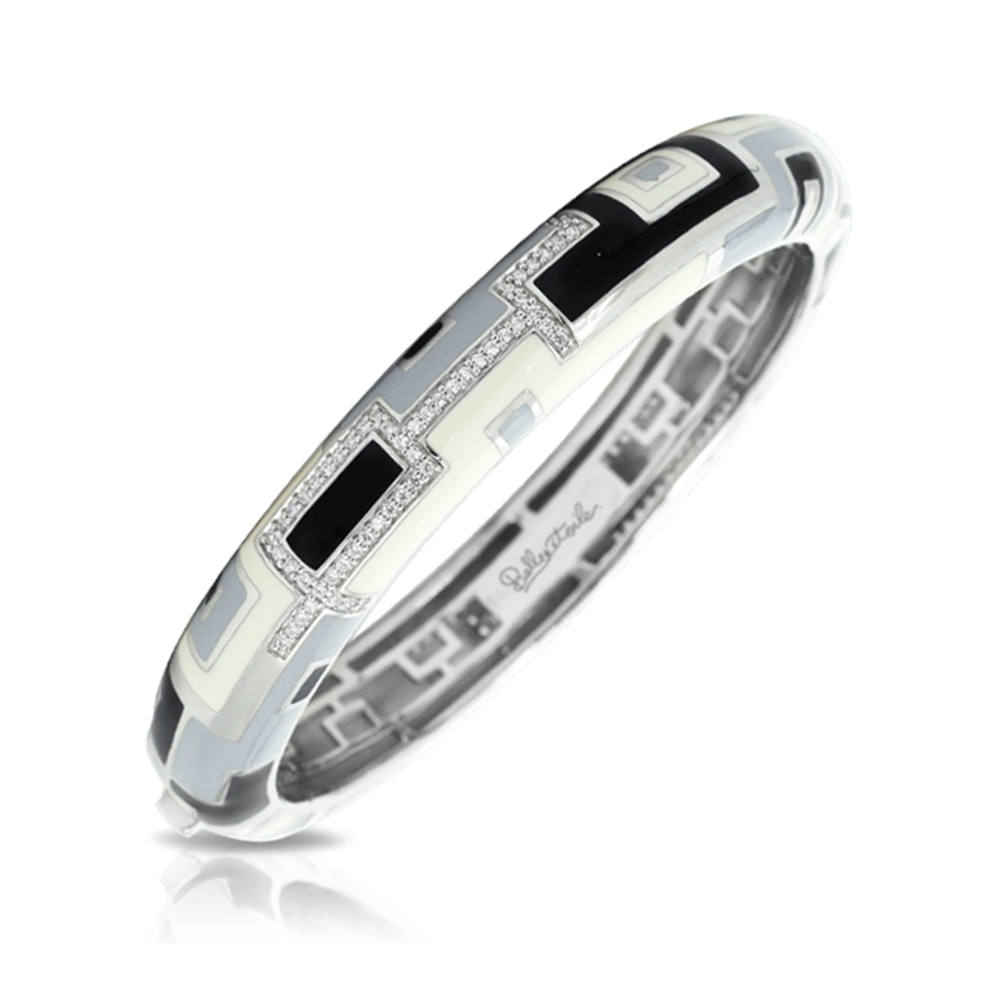 Art Deco Collection In Sterling Silver En_Blkwhite Grey/Cz Bangle