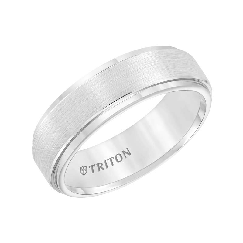 White Tungsten Carbide Brush Finish Flat Band