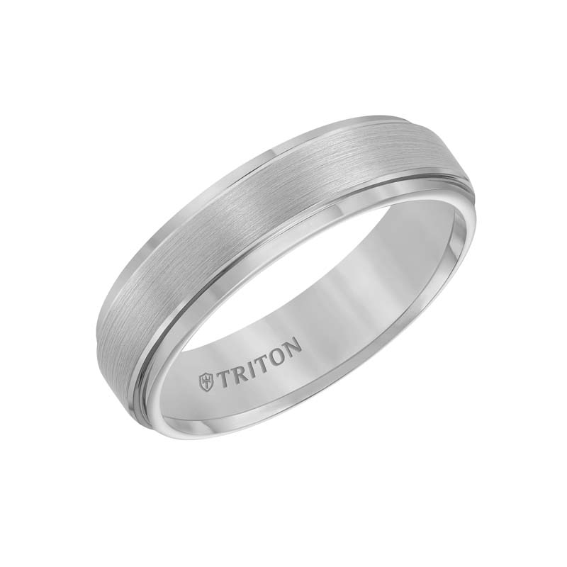 Grey Tungsten Carbide Satin Finish Flat Center with Bright Step Edge Comfort Fit Band.