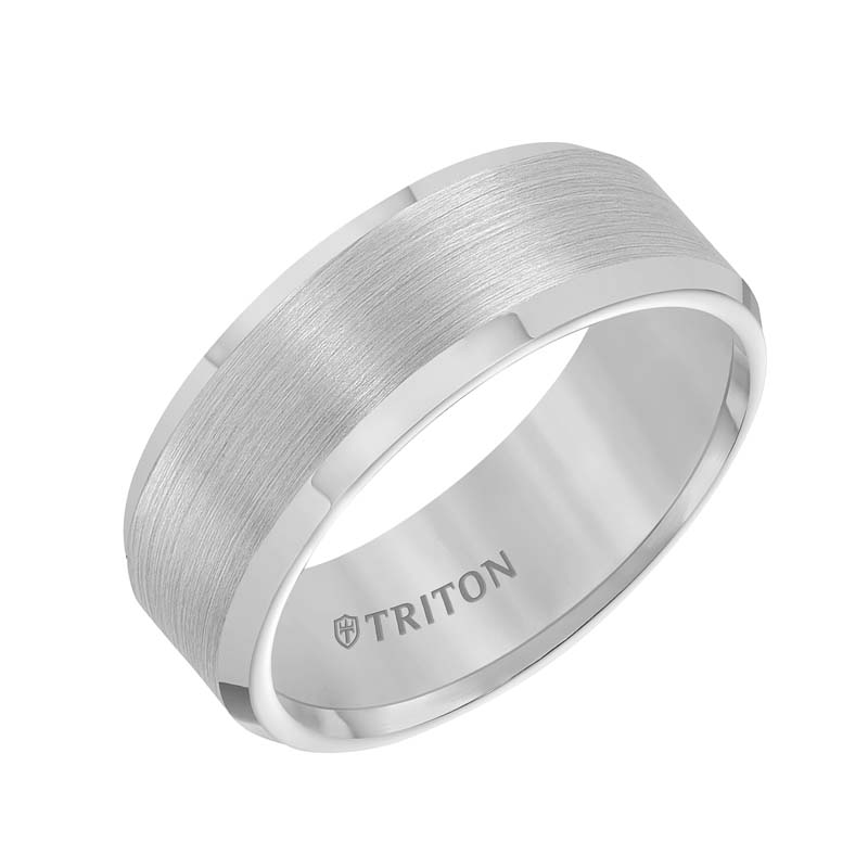 Bevel Edge White Tungsten Carbide Comfort Fit Band