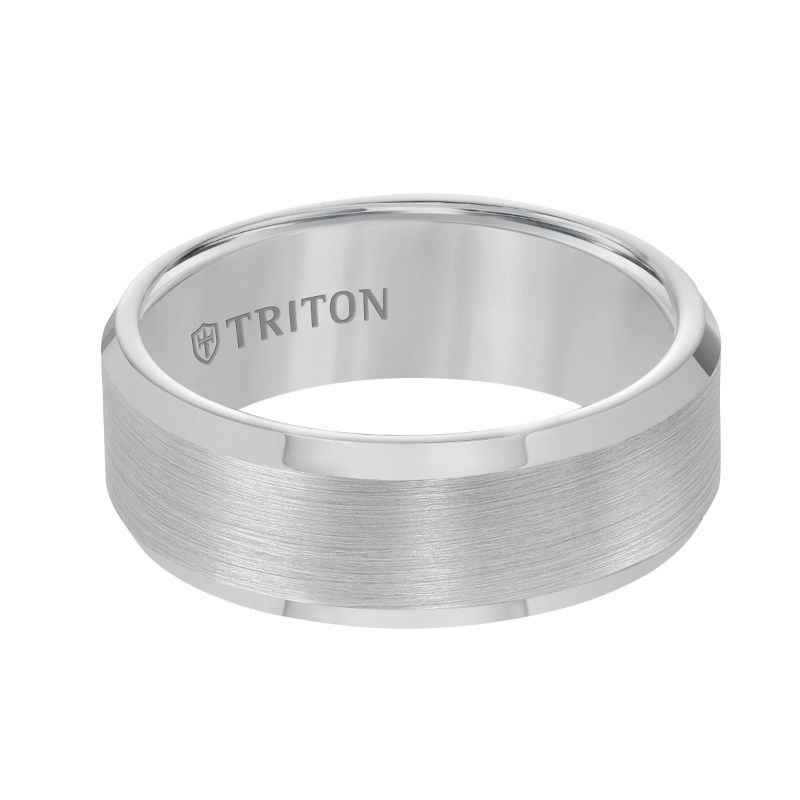 Bevel Edge White Tungsten Carbide Comfort Fit Band