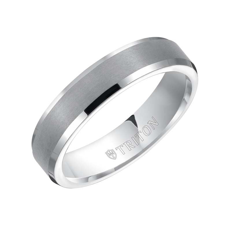 White Tungsten Carbide Brush Finish Flat Top with Bright Polish Bevel Edge Comfort Fit Band