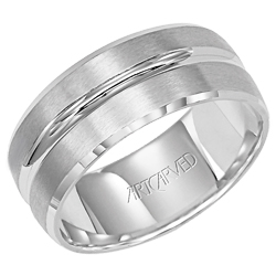 14k White Gold 8.5mm Engraved Forever Wave Ripple Design Wedding Band