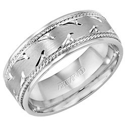 Gents 14k White Gold 7mm Comfort Fit Waves Wedding Band