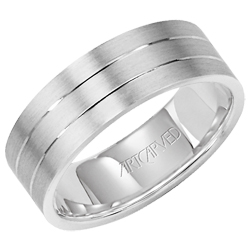 Gents 14k White Gold 7mm Comfort Fit Love Light Wedding Band