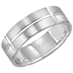 Gents 14k White Gold 7mm Comfort Fit Illumation Wedding Band