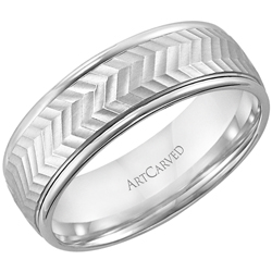 Gents 14k White Gold 7mm Comfort Fit Leo Wedding Band