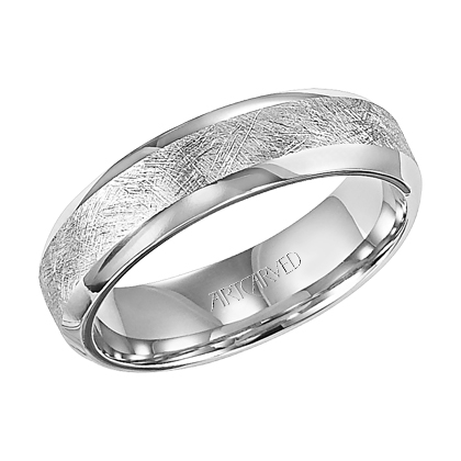 14k White Gold 6mm Comfort Fit Wedding Band With Crystaline Finish In Center