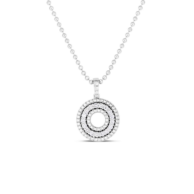 18K WHITE GOLD SIENA DIAMOND CIRCLE NECKLACE. 17MM, .48CTW