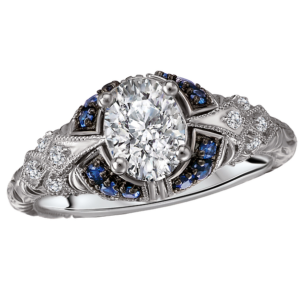 Sapphire and Diamond Semi-Mount Ring