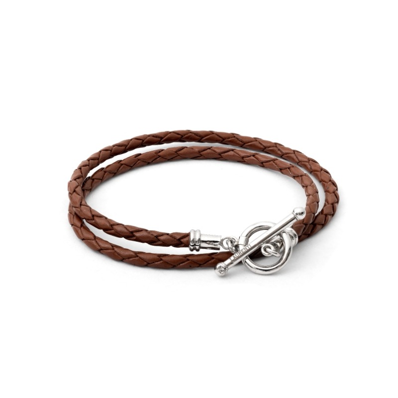 Laurenti 14k White Gold Sophia Braided Leather Wrap Brown Bracelet. 