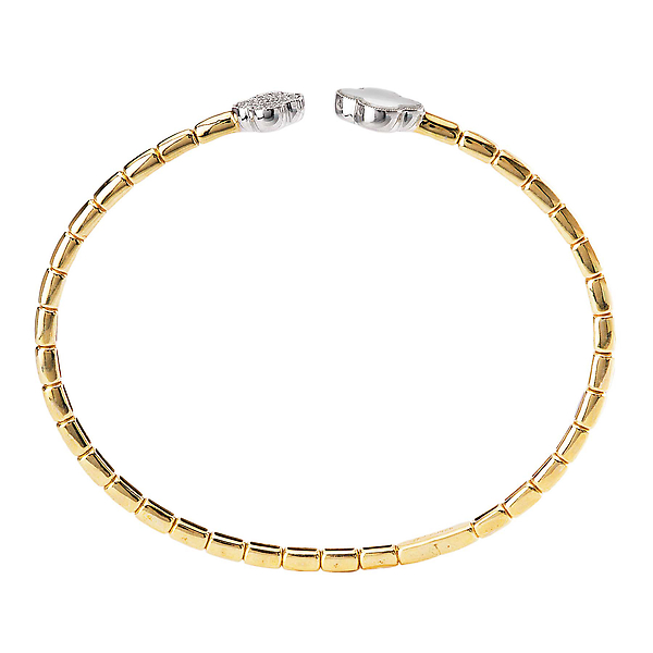 Open Flex Cuff Clover Shaped Bracelet with Pearl and Diamonds