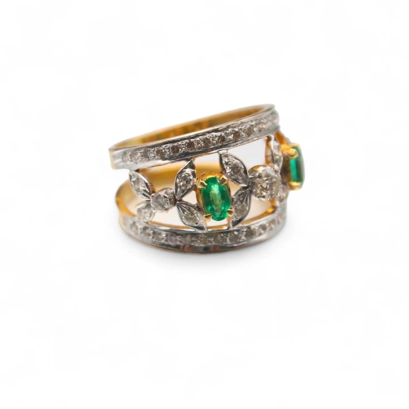 Laurenti 18k white gold diamond and emerald ring 1ct diamond .40 ctw emerald. 