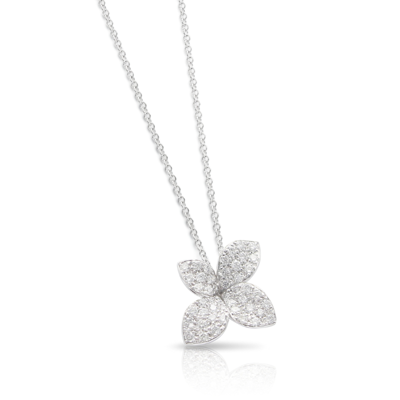 18K White Gold Petit Garden Small Flower Necklace with Diamonds. 0.34