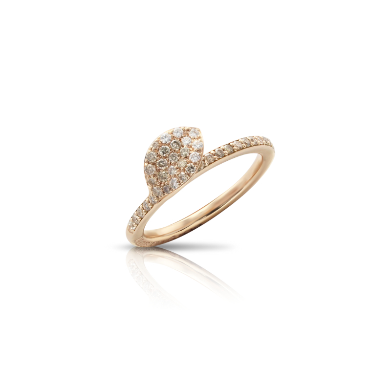 18K ROSE GOLD PETIT GARDEN SINGLE LEAF RING WITH DIAMONDS (0.32CT). 