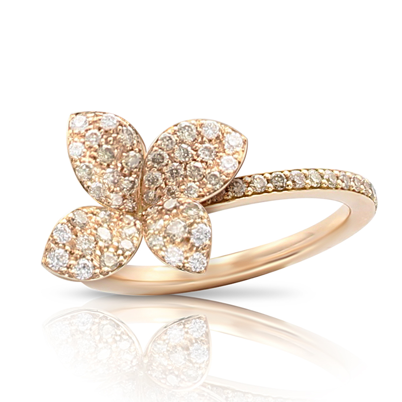 18K Rose Gold Petit Garden Small Flower Ring with Diamonds, Size 11. 