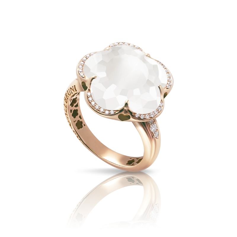 18K ROSE GOLD BON TON RING WITH DIAMOND AND MILKY QUARTZ. DIA-0.14 QUARTZ-9.45
