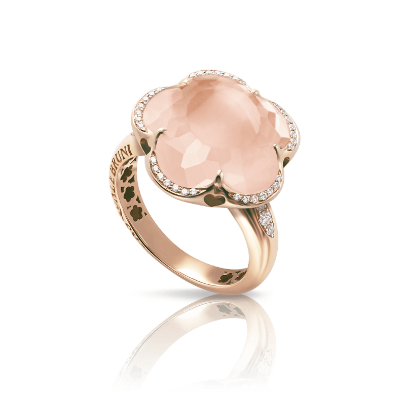 18K ROSE GOLD DIAMOND PINK QUARTZ BON TON RING 0.13CT,GLD-5.51. 