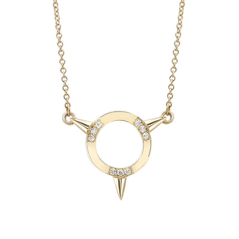 14K YELLOW GOLD DAINTY CYCLES SANS NECKLACE WITH .06CTTW ROUND SI CLARITY & GH COLOR DIAMONDS ON A 16" CABLE CHAIN