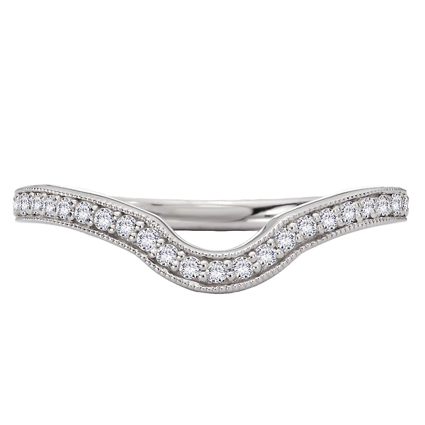 Diamond and Milgrain Detail Curved Wedding Band