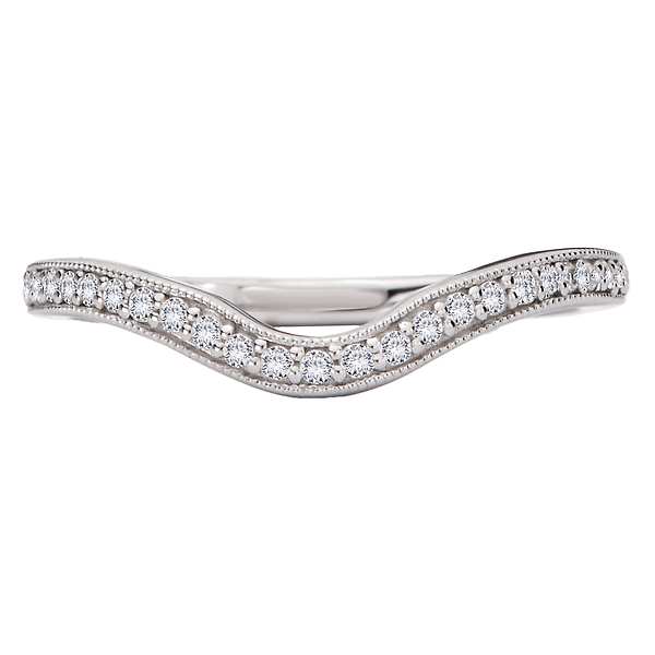 Diamond and Milgrain Detail Curved Wedding Band