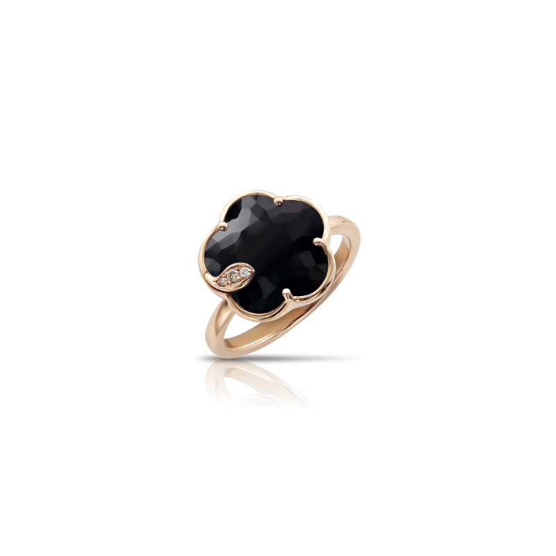 18K ROSE GOLD PETIT JOLI RING WITH ONYX AND DIAMONDS 0.04-DIA, 3.75-ONYX. 