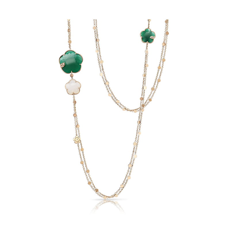18K ROSE GOLD TON JOLI NECKLACE WITH GREEN AND WHITE AGATE. DIA-0.09, GRN QRTZ-18.00,GOLD-20.12GR