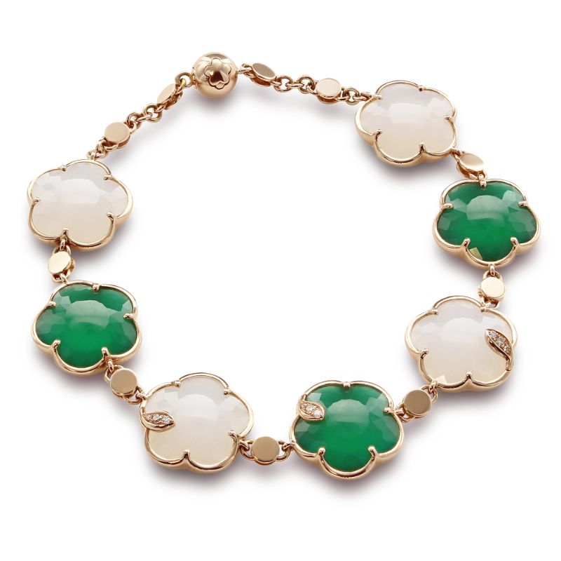 18K ROSE GOLD TON JOLI GREEN AND WHITE AGATE BRACELET. DIA-0.07 GLD-8.77 OTHER-25.11