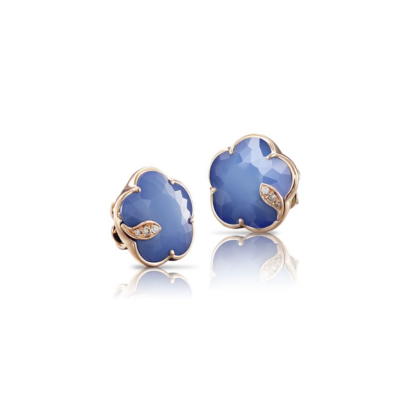 18K RED GOLD EARRINGS 4.06 G OF GOLD .05 OF DIAMONDS 6.63 BLUE STONE. 