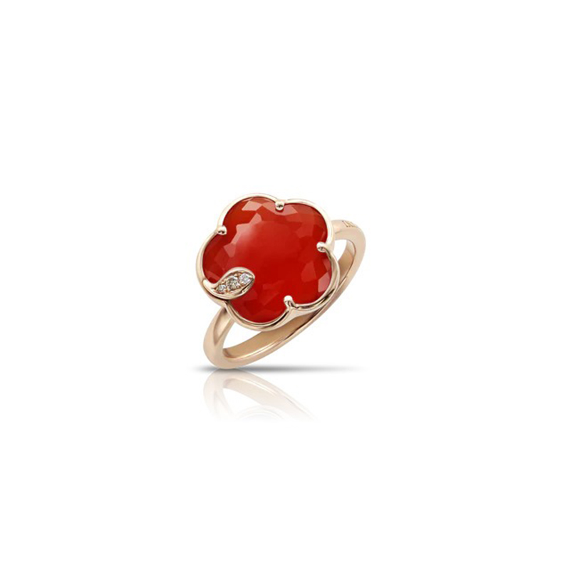 18K Rose Gold Petit Joli Ring with Carnelian, White and Champagne Diamonds. 