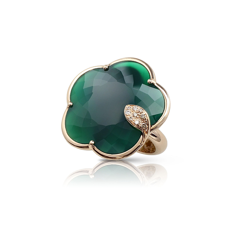 18K ROSE GOLD TON JOLI RING WITH GREEN AGATE AND DIAMONDS (RING SIZE  13). DIA-0.09, GRN-15.27, GLD-6.27