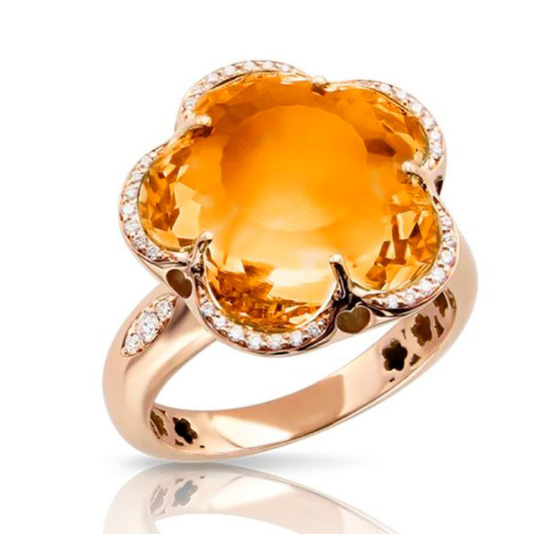 PASQUALE BRUNI BON TON 18K ROSE GOLD DIAMOND CITRIN RING 0.14 SIZE 13. 