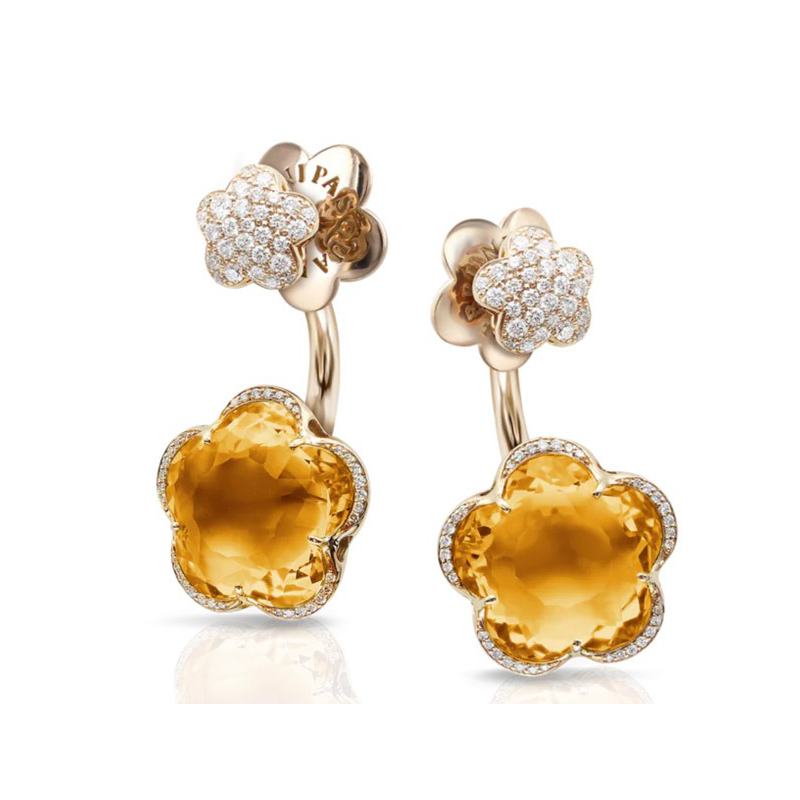 PASQUALE BRUNI 18K ROSE GOLD BON TON DIAMOND AND CITRIN HANGING EARRINGS. 0.53-DIA, 20.26-CITRIN