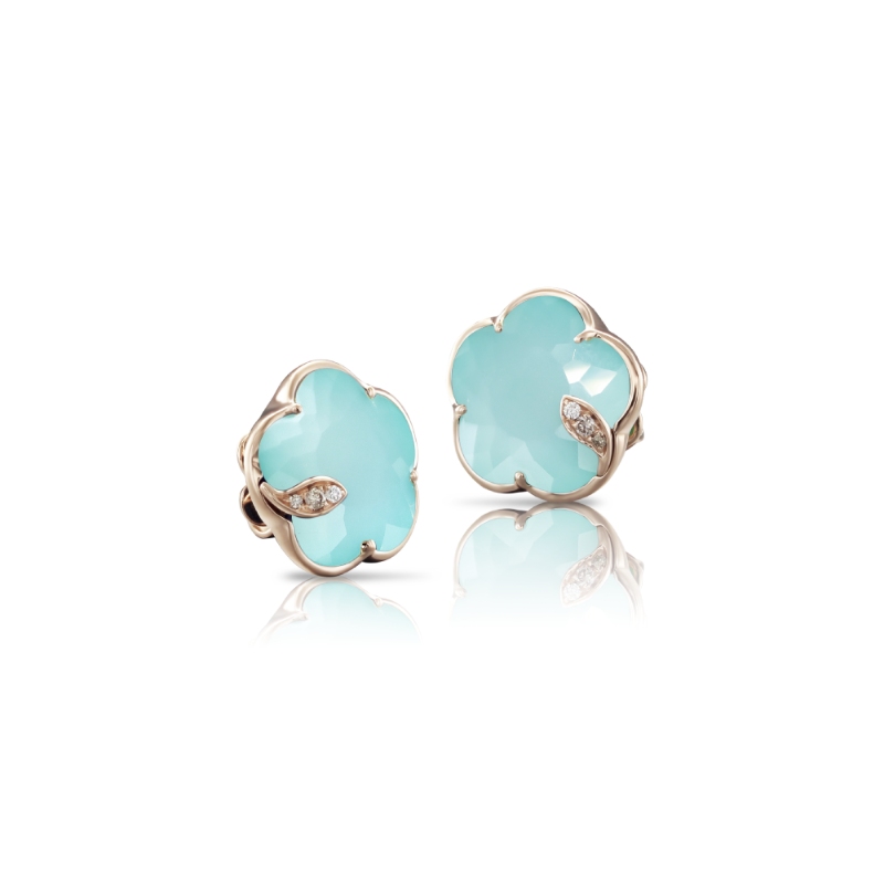 PASQUALE BRUNI 18K ROSE GOLD PETITE JOLI TURQUOISE AND DIAMOND EARRINGS 0.05. 