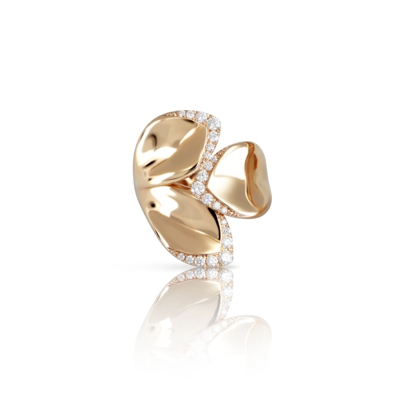 18K ROSE GOLD GIARDINI SEGRETI THREE LEAVES RING WITH DIAMONDS (SIZE 14). DIA-0.37,GLD-8.59
