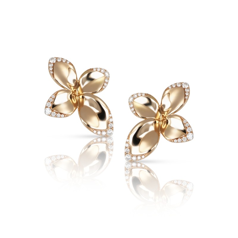18K ROSE GOLD GIARDINI SEGRETI SMALL FLOWER EARRINGS WITH DIAMONDS. GLD-10.98, DIA 0.64