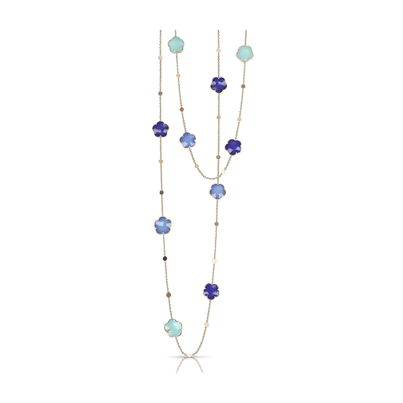 18K ROSE GOLD PETIT JOLI IN THE BLUE SAUTOIR WITH BLUE GEMS AND DIAMONDS. 
