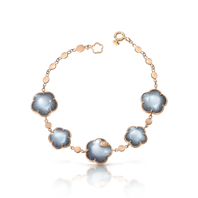 18K ROSE GOLD TON JOLI LUNAIRE BRACELET WITH MOONSTONE, ONYX AND DIAMONDS. DIA-0.04 OTHER-14.80 GLD-6.63