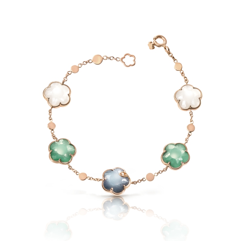 Petit Joli Bracelet in 18K Rose Gold with Diamonds and Colored Gemstones. 
